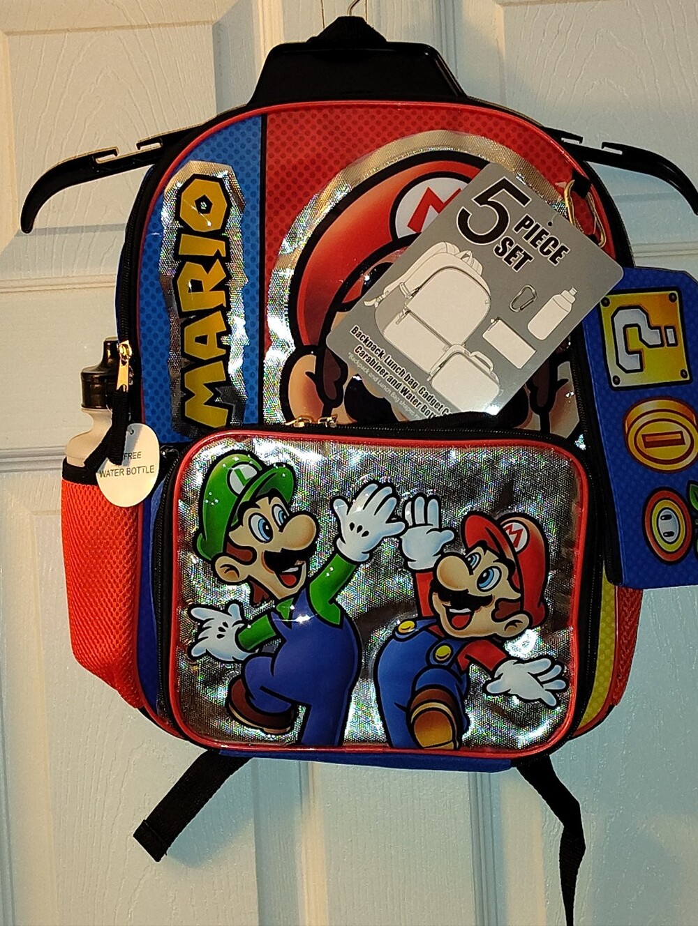 Nintendo Mario & Luigi Red, Blue and Green Kids Backpack, 5 Piece Set